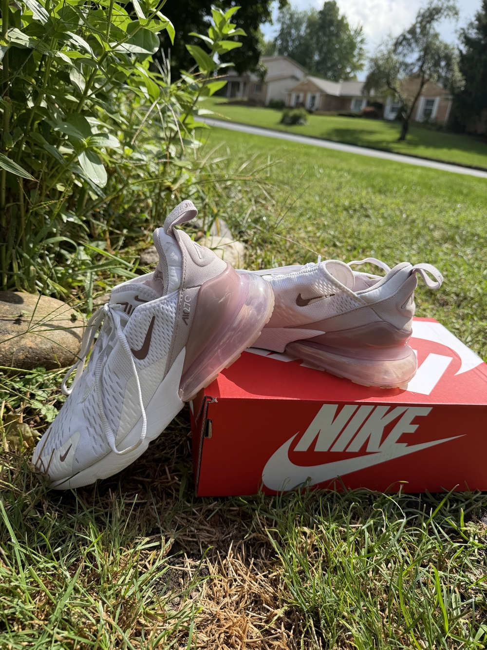 Nike Women's Air Max 270 White and Light Pink Sneakers